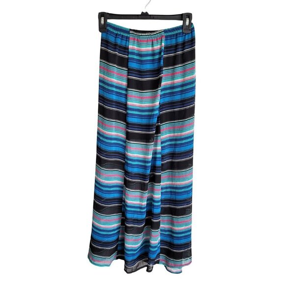 Xhilaration Striped Vibrant Blue Multicolor Elastic Waist Flowy Maxi Skirt - Picture 2 of 6